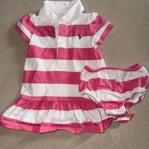 Ralph Lauren Pink and White Striped Diaper Cover and Dress Set